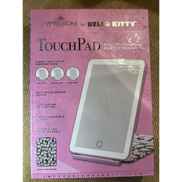 IMPRESSIONS HELLO KITTY TOUCH PAD MINI TRI-TONE LED MAKEUP MIRROR NEW - Picture 2 of 11